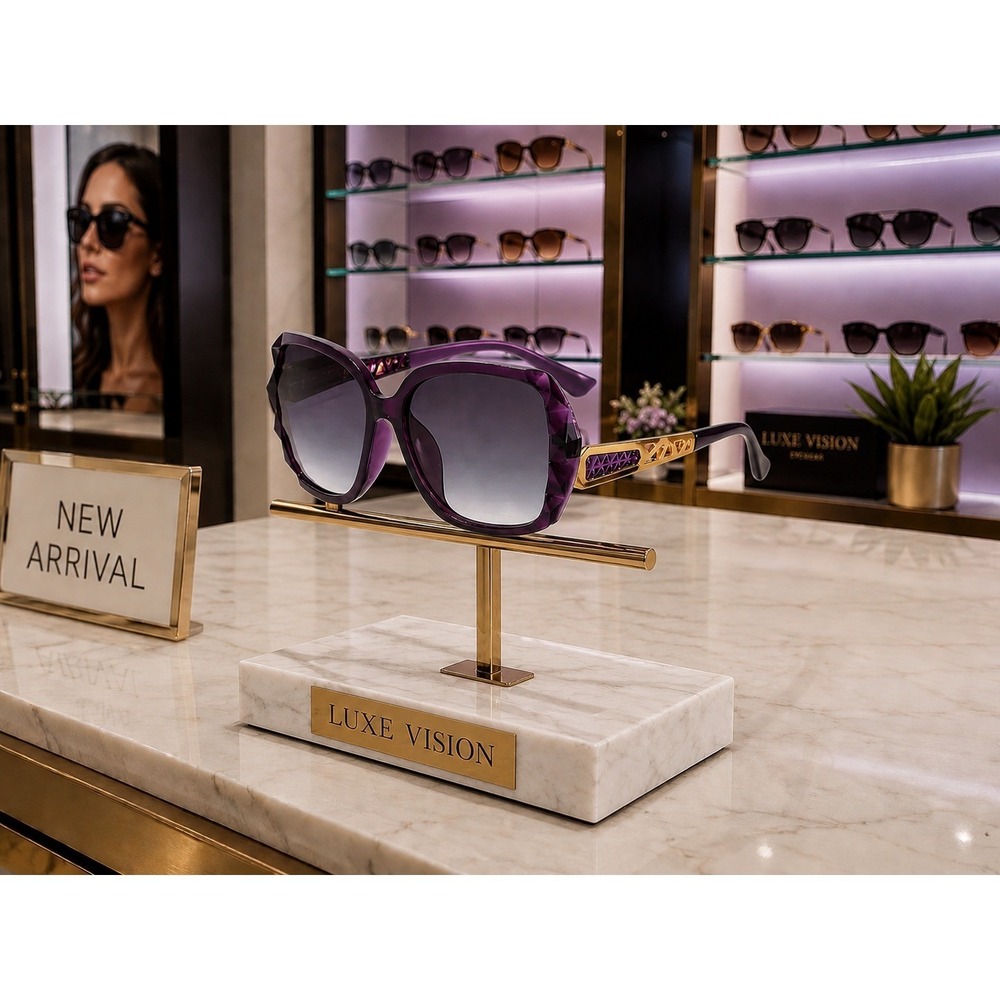 Womens Purple Oversized Square Sunglasses Gold Filigree Temples - Picture 3 of 5